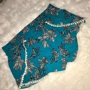Teal Pom-Pom palm tree shorts